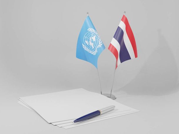 タイ-国際連合協定旗、白い背景- 3Dレンダリング - 写真・画像