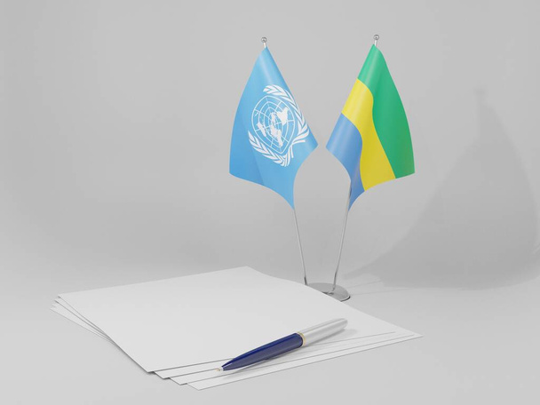 Габон - Флаги соглашений ООН, белый фон - 3D рендер - Фото, изображение