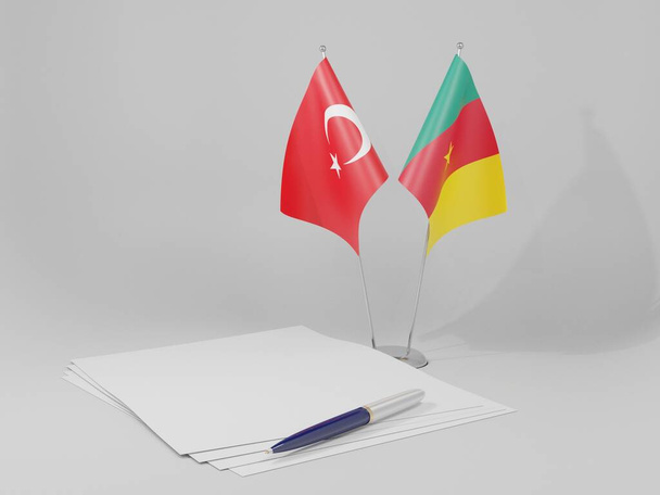 Camerun - Bandiere di accordo Turchia, sfondo bianco - Render 3D - Foto, immagini