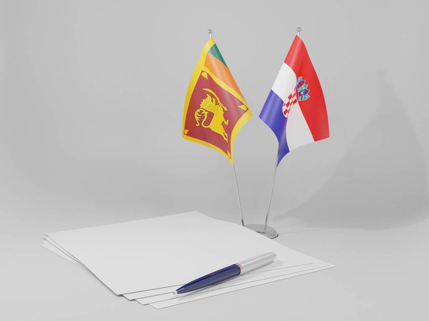 Хорватия - Шри-Ланка Соглашение Флаги, белый фон - 3D рендер - Фото, изображение