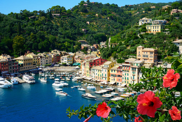                                Beautiful Portofino cityscape - найкраще туристичне середземноморське місце з типовими барвистими будівлями і відомою розкішною гаванню, Портофіно, Лігурія, Cinque Terre, Італія, Європа. - Фото, зображення