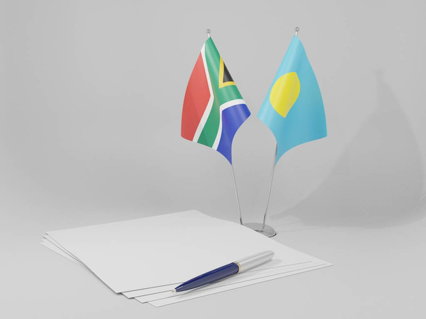 パラオ-南アフリカの協定旗、白い背景- 3Dレンダリング - 写真・画像