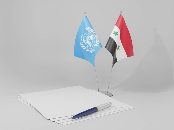 シリア-国連合意の旗、白い背景- 3Dレンダリング - 写真・画像