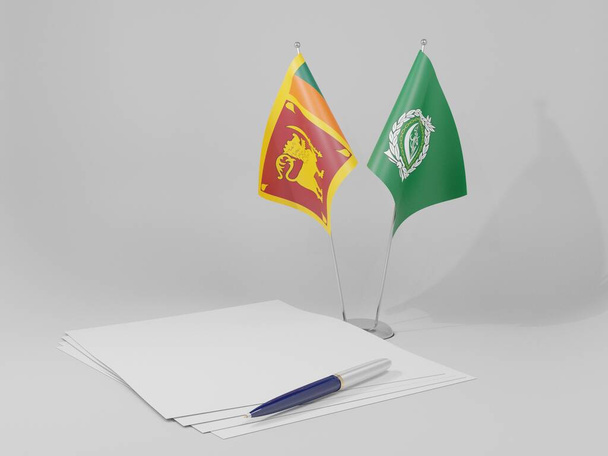 Liga Árabe - Banderas del Acuerdo de Sri Lanka, Fondo Blanco - 3D Render - Foto, imagen
