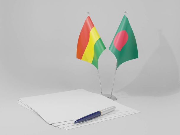 バングラデシュ-ボリビア協定旗、白背景- 3Dレンダリング - 写真・画像