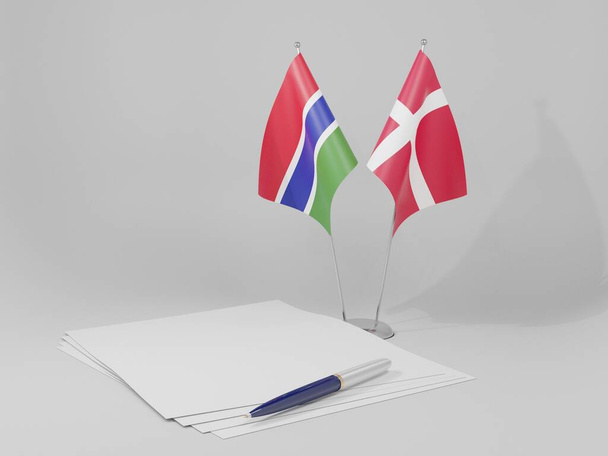 Dánia - Gambia megállapodás zászlók, fehér háttér - 3D Render - Fotó, kép