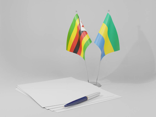 Gabon - Zimbabwe Agreement Flags, White Background - 3D Render - Photo, Image