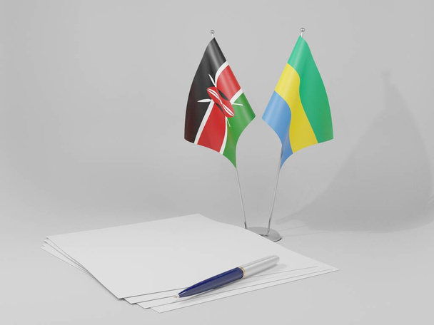 Gabon - Kenyai megállapodás zászlók, fehér háttér - 3D Render - Fotó, kép