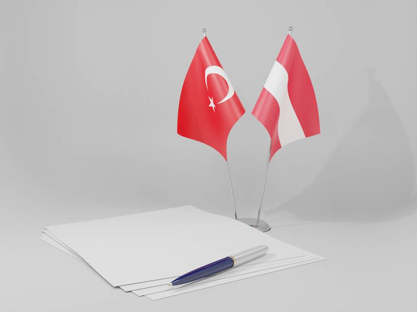 Avusturya - Türkiye Anlaşması Bayrakları, Beyaz Arkaplan - 3D Hazırlama - Fotoğraf, Görsel