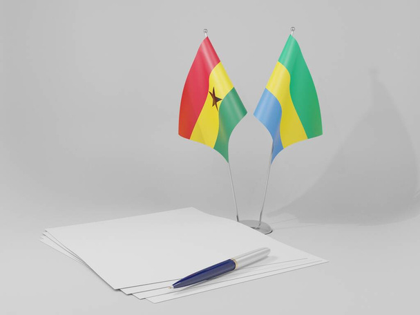 Gabon - Ghana Agreement Flags, White Background - 3D Render - Photo, Image
