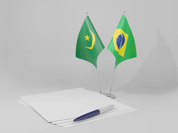 Βραζιλία - Μαυριτανία Σημαίες Συμφωνία, Λευκό Φόντο - 3D Render - Φωτογραφία, εικόνα