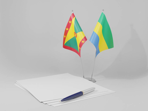 Gabon - Grenada sopimus liput, valkoinen tausta - 3D Render - Valokuva, kuva
