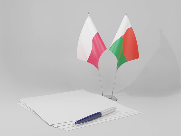 Madagaskar - Polonya Anlaşması Bayrakları, Beyaz Arkaplan - 3D Hazırlama - Fotoğraf, Görsel