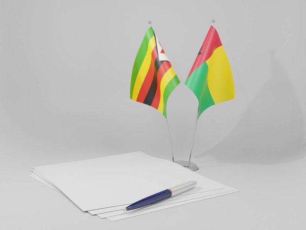 Gine Bissau - Zimbabwe Anlaşması Bayrakları, Beyaz Arkaplan - 3D Render - Fotoğraf, Görsel