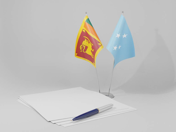 Micronesia - Sri Lanka Agreement Flags, White Background - 3D Render - Photo, Image