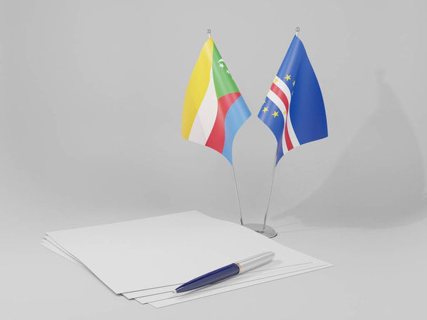 Cape Verde - Komoros Anlaşması Bayrakları, Beyaz Arkaplan - 3D Render - Fotoğraf, Görsel