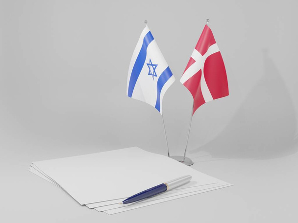 Danimarka - İsrail Anlaşması Bayrakları, Beyaz Arkaplan - 3D Hazırlama - Fotoğraf, Görsel