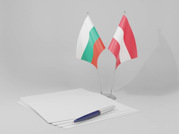 Rakousko - Bulharsko Dohoda vlajky, bílé pozadí - 3D vykreslování - Fotografie, Obrázek