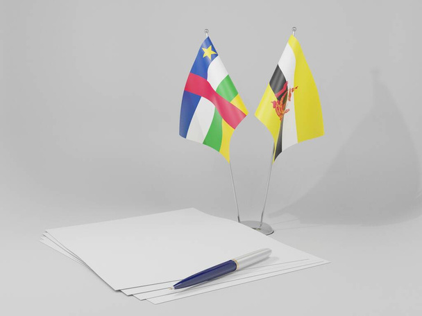 Brunei - Keski-Afrikan tasavallan sopimus, liput, valkoinen tausta - 3D-renderointi - Valokuva, kuva