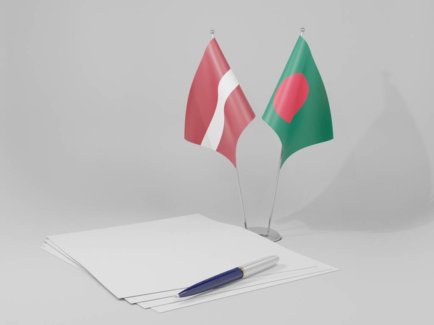 バングラデシュ-ラトビア協定旗、白背景- 3Dレンダリング - 写真・画像