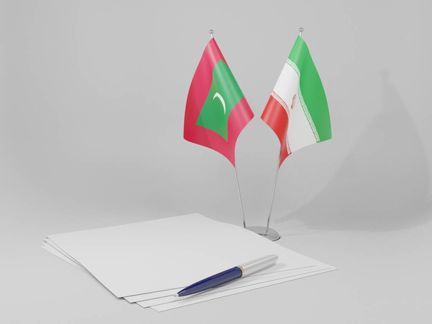 İran - Maldivler Anlaşması Bayrakları, Beyaz Arkaplan - 3B Hazırlama - Fotoğraf, Görsel