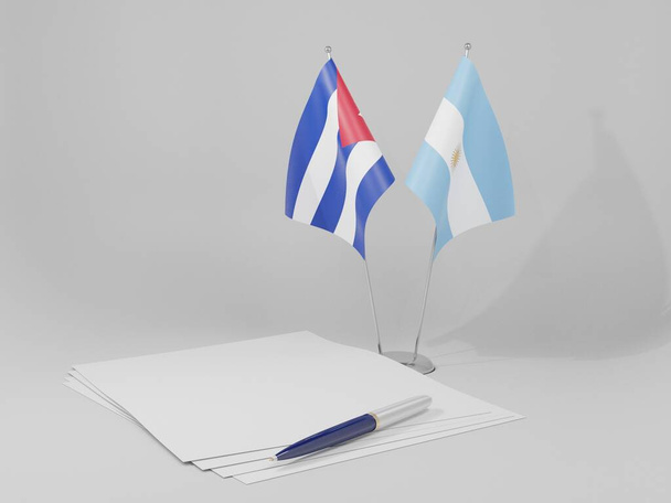 Argentína - Kuba megállapodás zászlók, fehér háttér - 3D Render - Fotó, kép