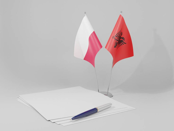 Arnavutluk - Polonya Anlaşması Bayrakları, Beyaz Arkaplan - 3D Hazırlama - Fotoğraf, Görsel