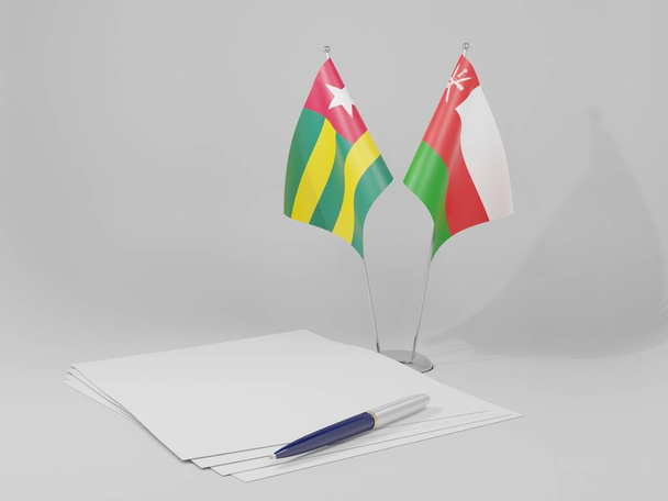 Oman - Togo Abkommen Flaggen, weißer Hintergrund - 3D Render - Foto, Bild