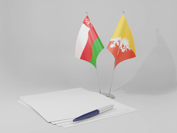 Bhutan - Oman Agreement Flags, White Background - 3D Render - Photo, Image