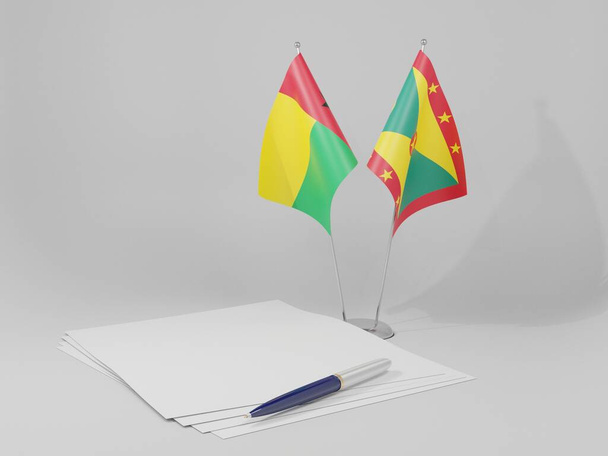Grenada - Gine Bissau Anlaşma Bayrakları, Beyaz Arkaplan - 3D Render - Fotoğraf, Görsel