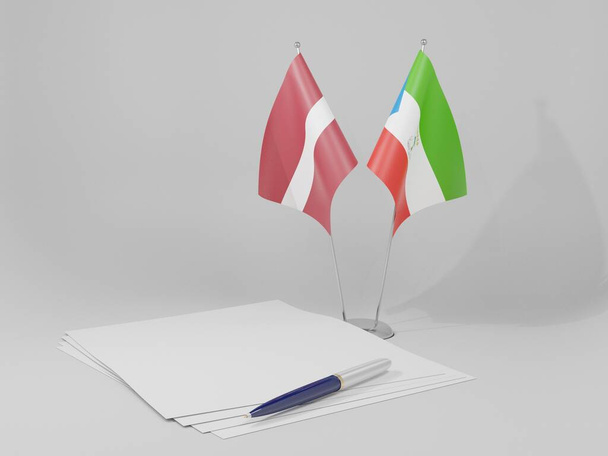 Ekvator Ginesi - Letonya Anlaşması Bayrakları, Beyaz Arkaplan - 3D Render - Fotoğraf, Görsel