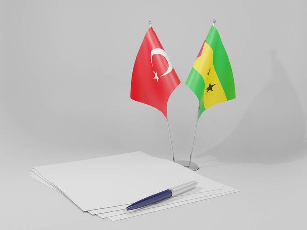 Σάο Τομέ και Πρίνσιπε - Τουρκική Συμφωνία Σημαίες, Λευκό Φόντο - 3D Render - Φωτογραφία, εικόνα