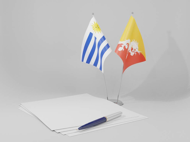 Бутан - Уругвайское соглашение Флаги, белый фон - 3D рендер - Фото, изображение