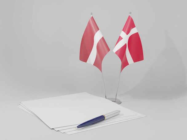 Dánia - Lettország megállapodás zászlók, fehér háttér - 3D Render - Fotó, kép