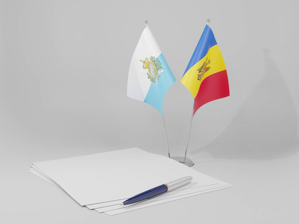 Mołdawia - Flagi porozumienia z San Marino, białe tło - Render 3D - Zdjęcie, obraz