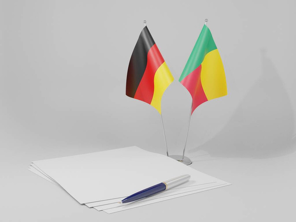 Benin - Germany Agreement Flags, White Background - 3D Render - Photo, Image