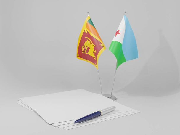 ジブチ-スリランカ協定旗、白の背景- 3Dレンダリング - 写真・画像