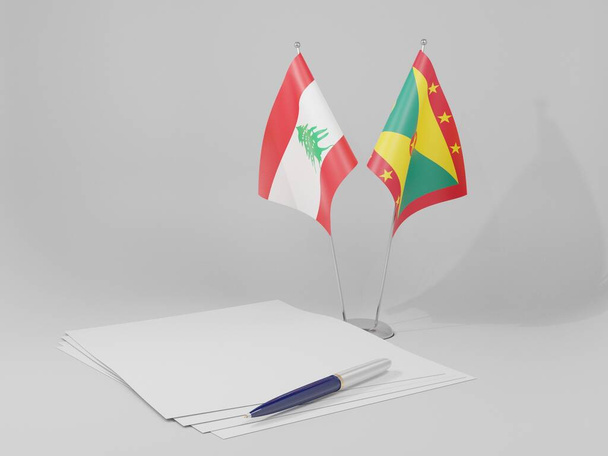 Grenada - Lübnan Anlaşması Bayrakları, Beyaz Arkaplan - 3D Render - Fotoğraf, Görsel