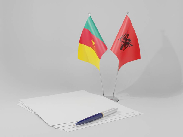 Albania - Cameroon Agreement Flags, White Background - 3D Render - Photo, Image