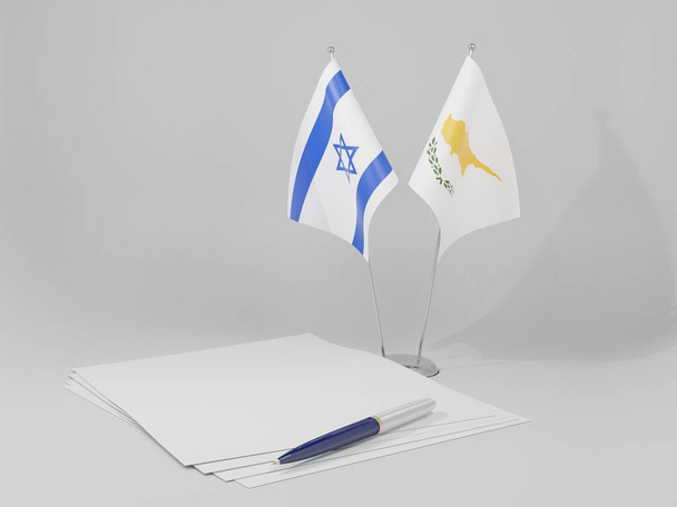 Kypr - Izraelské vlajky dohody, bílé pozadí - 3D vykreslování - Fotografie, Obrázek