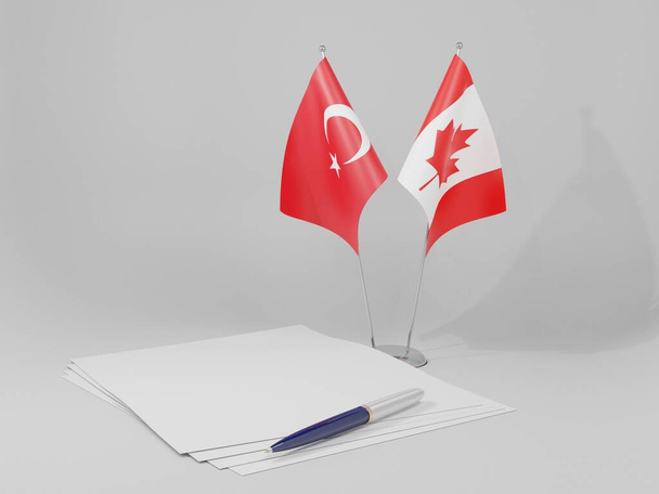 Kanada - Türkiye Anlaşması Bayrakları, Beyaz Arkaplan - 3D Hazırlama - Fotoğraf, Görsel