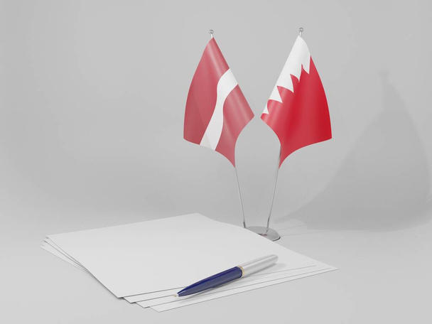 Bahrain - Lettland Abkommen Flaggen, weißer Hintergrund - 3D Render - Foto, Bild