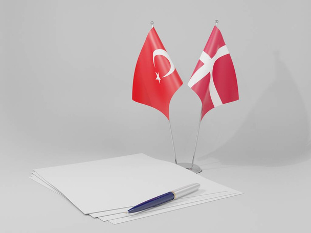 Danimarka - Türkiye Anlaşması Bayrakları, Beyaz Arkaplan - 3D Hazırlama - Fotoğraf, Görsel