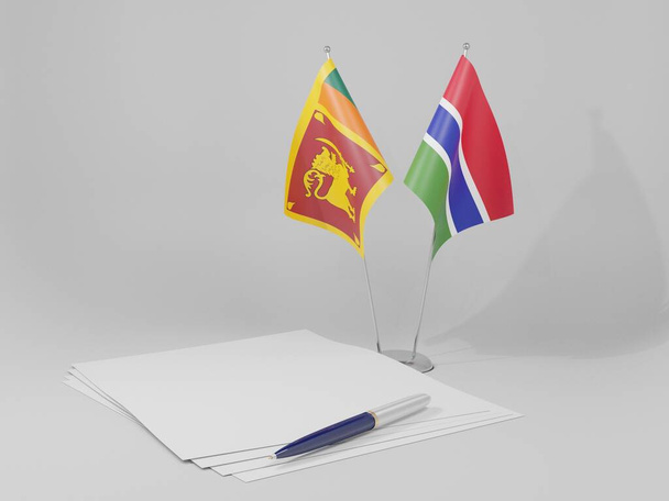 Gambia - Srí Lanka-i megállapodás zászlók, fehér háttér - 3D Render - Fotó, kép