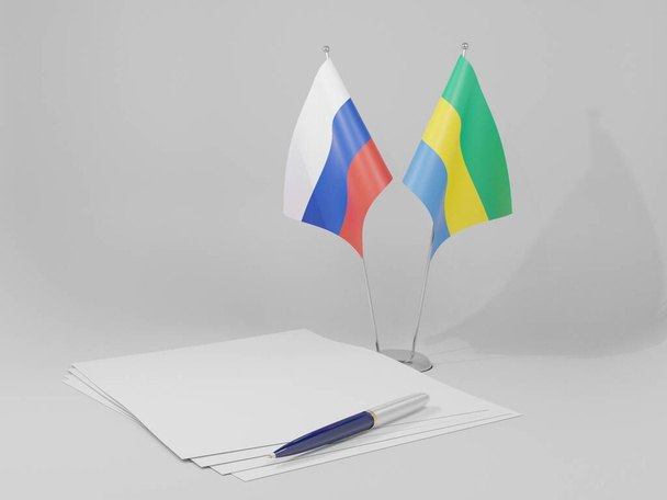 Gabon - Russia Agreement Flags, White Background - 3D Render - Photo, Image