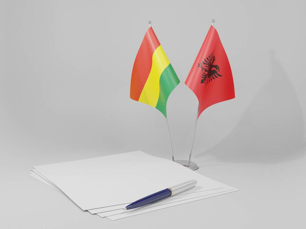 Albanien - Bolivien Abkommen Flaggen, weißer Hintergrund - 3D Render - Foto, Bild