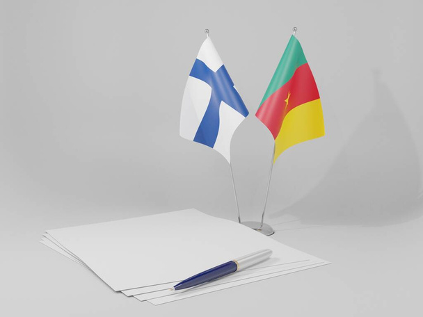 Kameroen - Finland Akkoord Vlaggen, Witte achtergrond - 3D Render - Foto, afbeelding