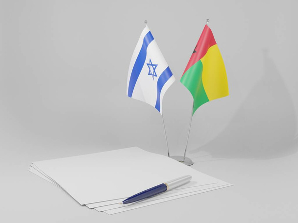 Gine Bissau - İsrail Anlaşması Bayrakları, Beyaz Arkaplan - 3D Render - Fotoğraf, Görsel