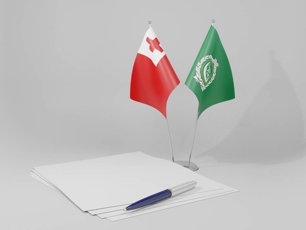 Arab League - Tonga Agreement Flags, White Background - 3D Render - Photo, Image