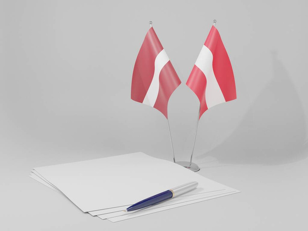 Avusturya - Letonya Anlaşması Bayrakları, Beyaz Arkaplan - 3D Hazırlama - Fotoğraf, Görsel